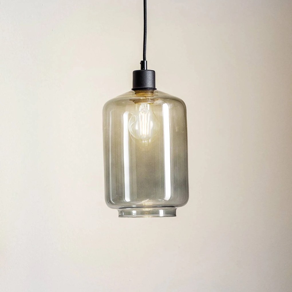 Solbika Lighting Lampada a sospensione Tube con paralume in vetro grigio fumo Ø 17 cm