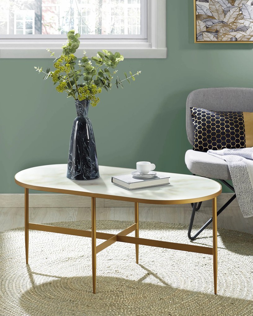 Kave Home - Tavolino Elisenda in vetro bianco e struttura in acciaio finitura oro 100 x 50 cm