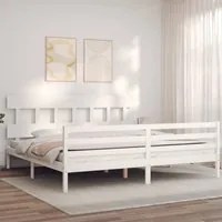 Giroletto con Testiera Bianco 200x200 cm in Legno Massello 3195177