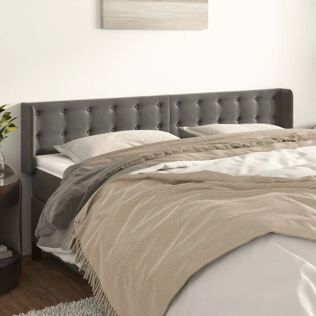 Testiera Ad Orecchio Grigio Scuro 183x16x78/88 Cm İn Velluto /