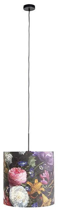 Lampada a sospensione con paralume in velluto fiori con oro 40 cm - Combi