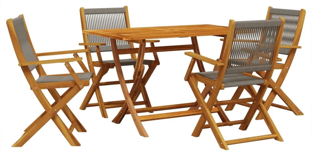 Set da pranzo da giardino 5 pz polipropilene e legno massello