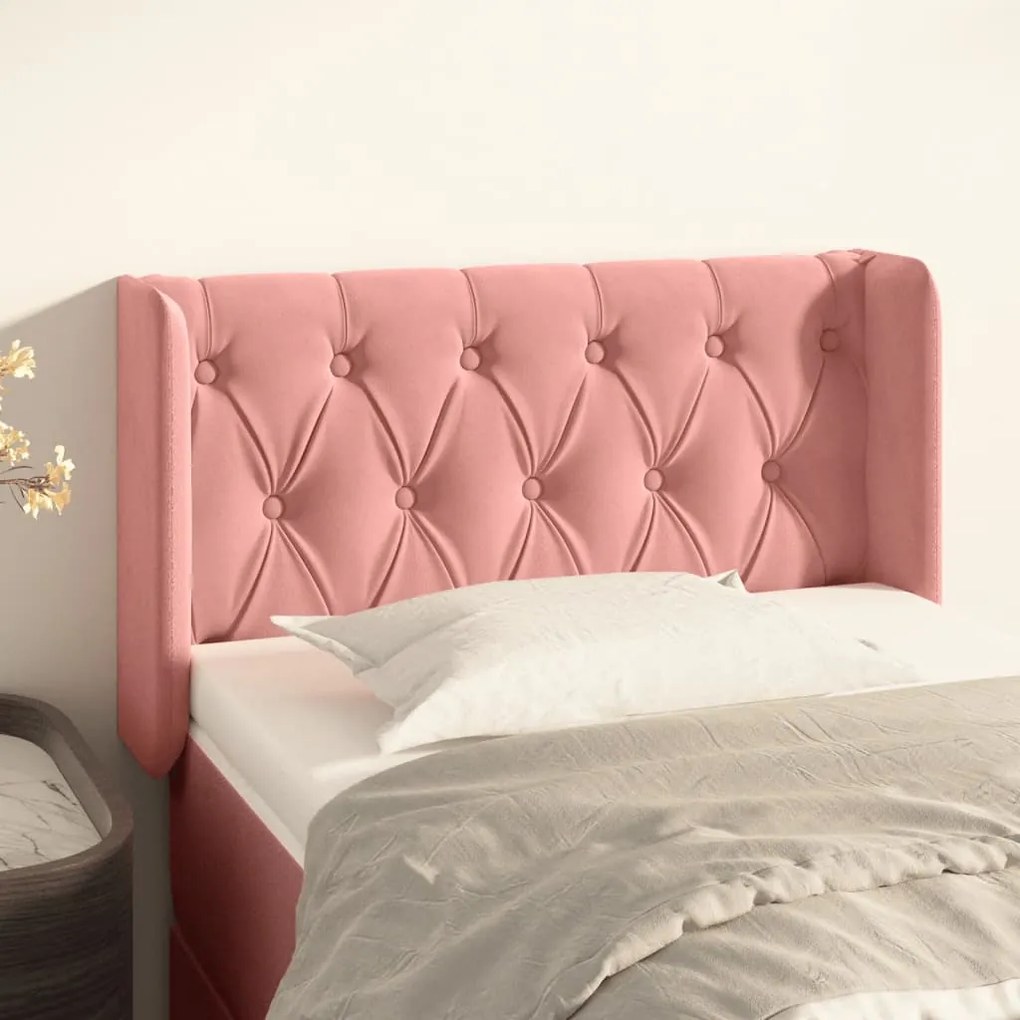Testiera Ad Orecchio Rosa 83x16x78/88 Cm İn Velluto /