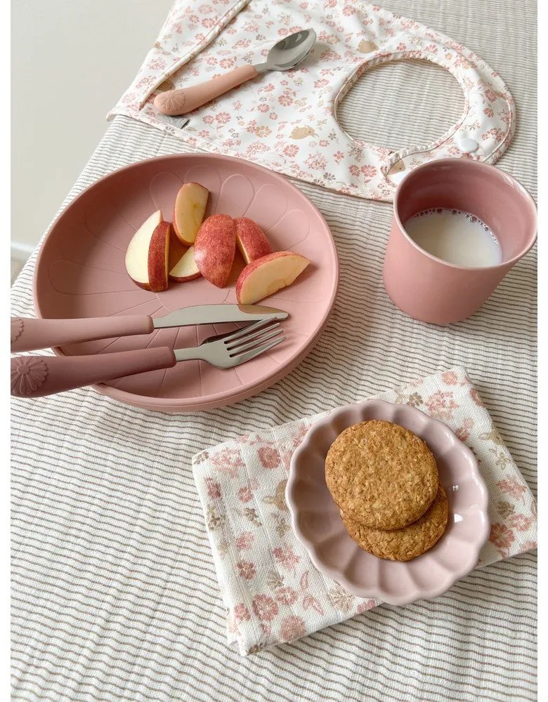 Posate per bambini rossa/color salmone in silicone 3 pz Rose Mix – Cam Cam Copenhagen