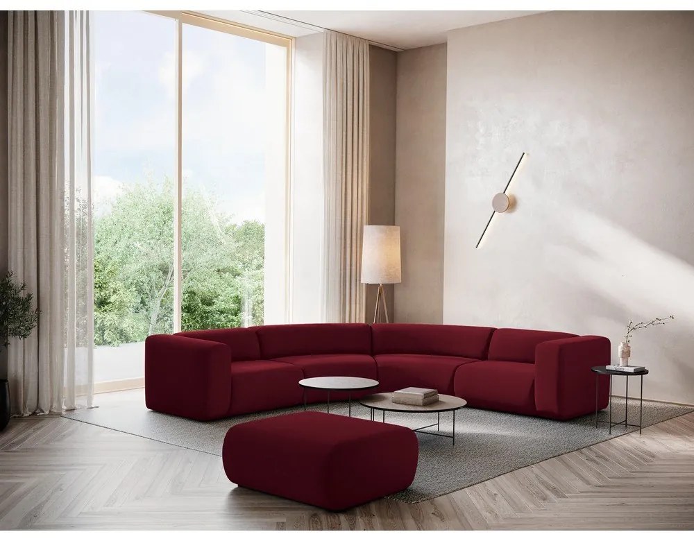 Divano angolare burgundy con rivestimento in velluto Ekahi – Makamii