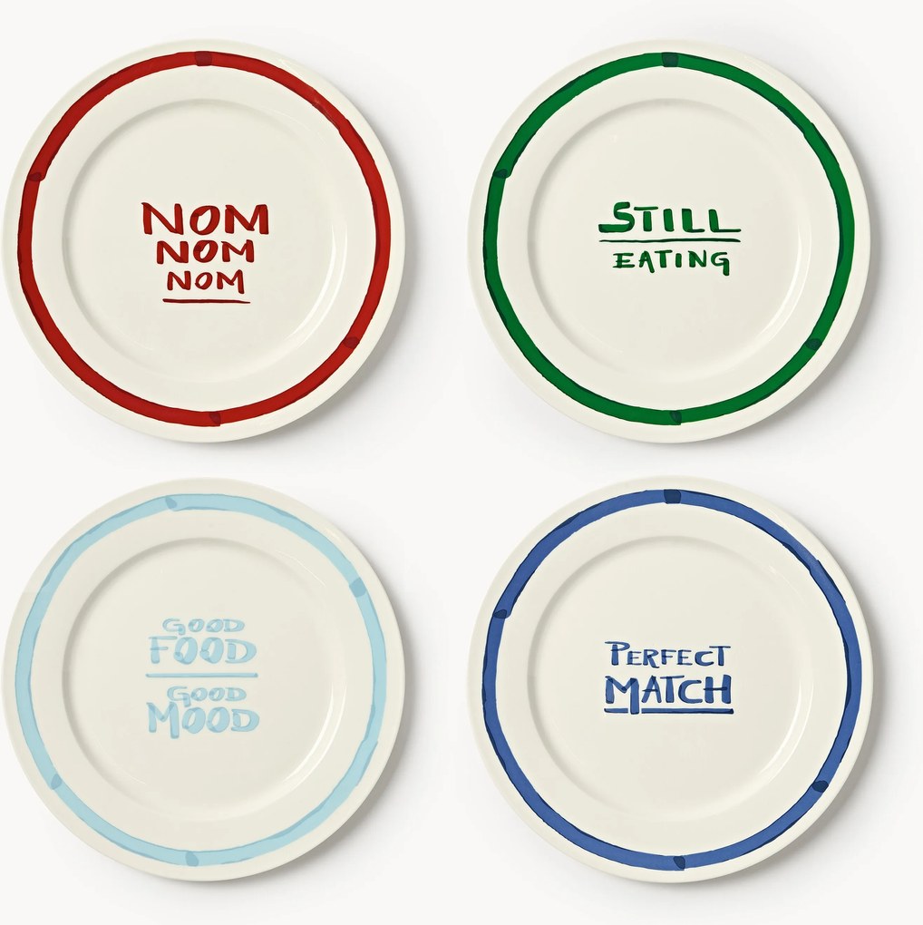 Set di 4 piatti piani in porcellana con motivo decorativo Tutti