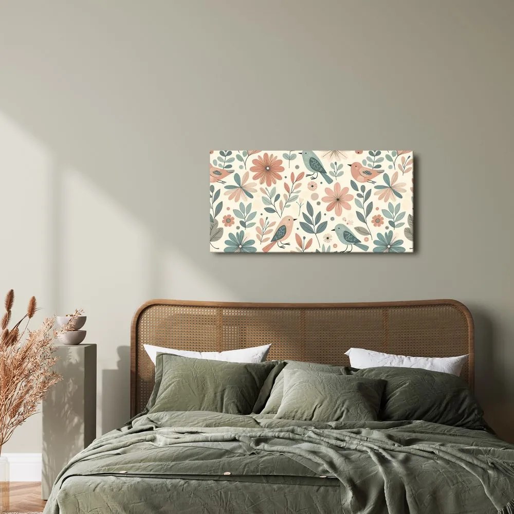 Quadro su tela – Uccelli nella natura fiorita