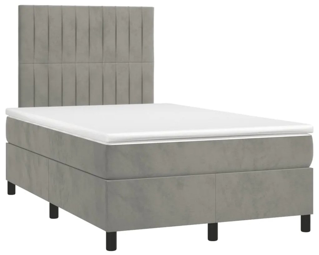 Letto a molle materasso e led grigio chiaro 120x190 cm velluto