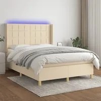 Letto a Molle con Materasso e LED Crema 140x190 cm in Tessuto 3138874