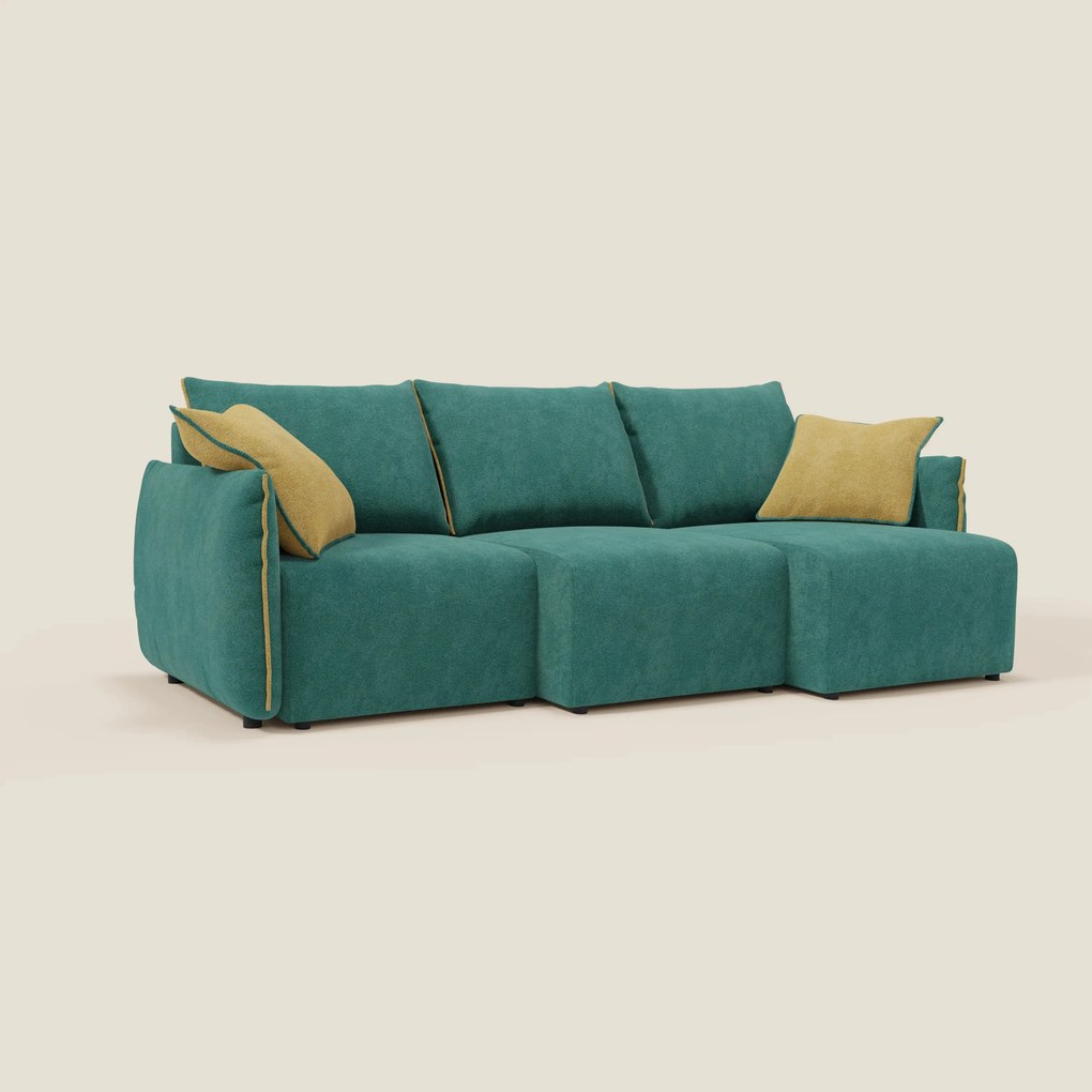 Flexar divano con 3 sedute allungabili schienale in piuma d'oca in bouclé impermeabile T07 verde - giallo