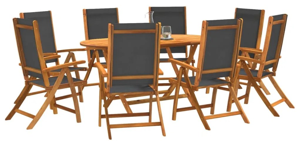 Set Pranzo Da Giardino 9pz Legno Massello Di Acacia E Textilene /