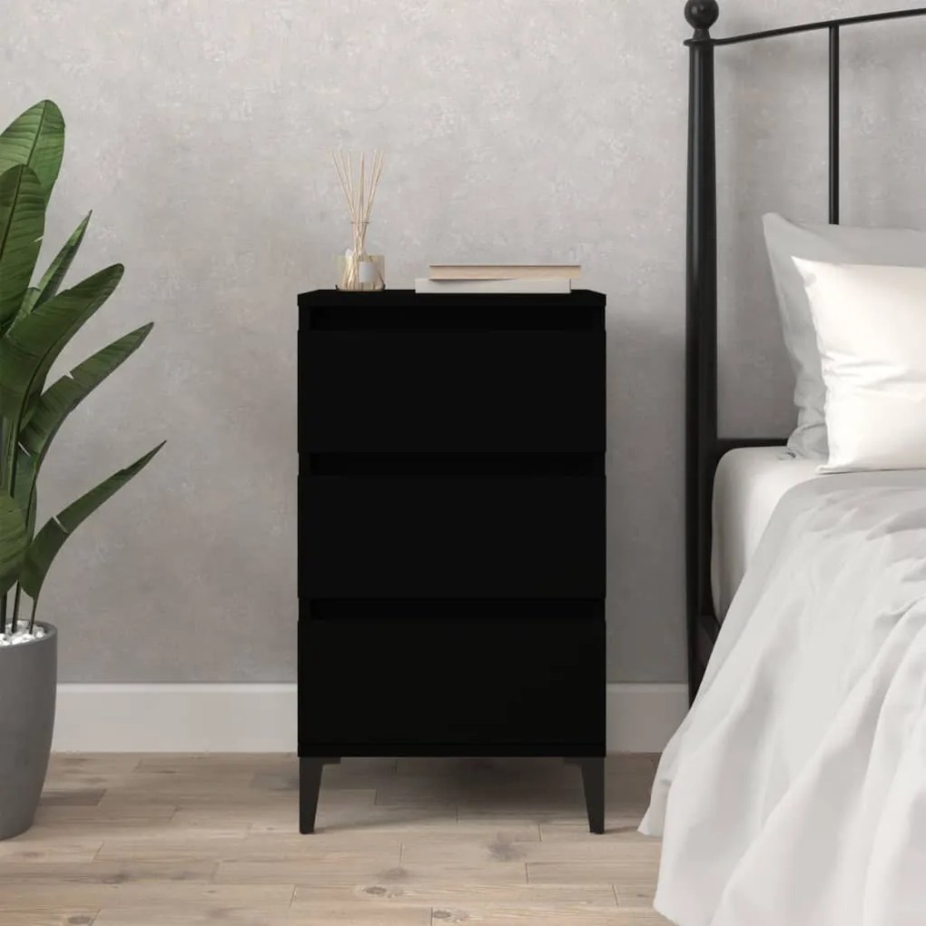 Comodino Nero 40x35x70 Cm İn Legno Multistrato /