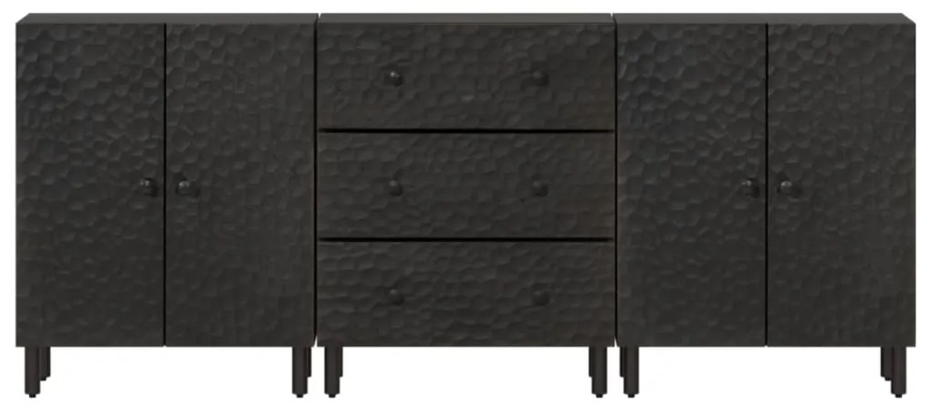 Credenze 3 pz nero 60x33x75 cm in legno massello di mango