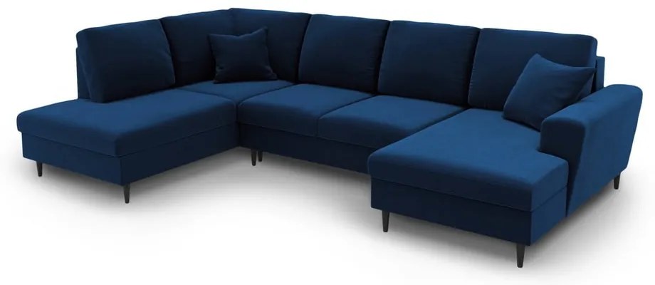 Divano angolare blu allungabile e con contenitore (con penisola a sinistra/a U) con rivestimento in velluto Kyoto – Cosmopolitan Design