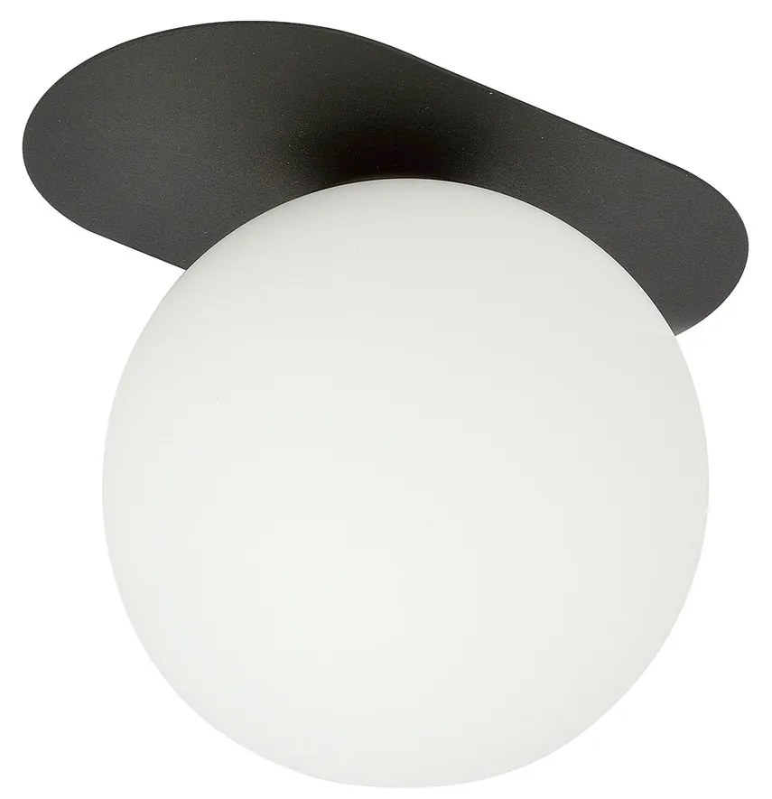 Plafoniera Minimal 1 Luce Teia In Acciaio Nero E Sfera Vetro Opale