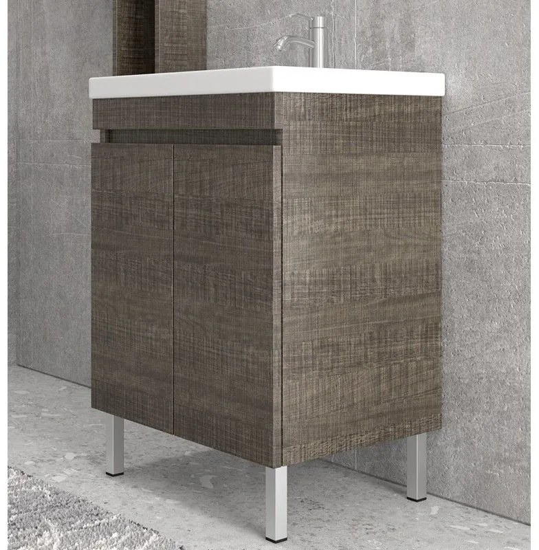 Kamalu - mobile bagno a terra 80 cm lavabo integrato e due ante sv-80t