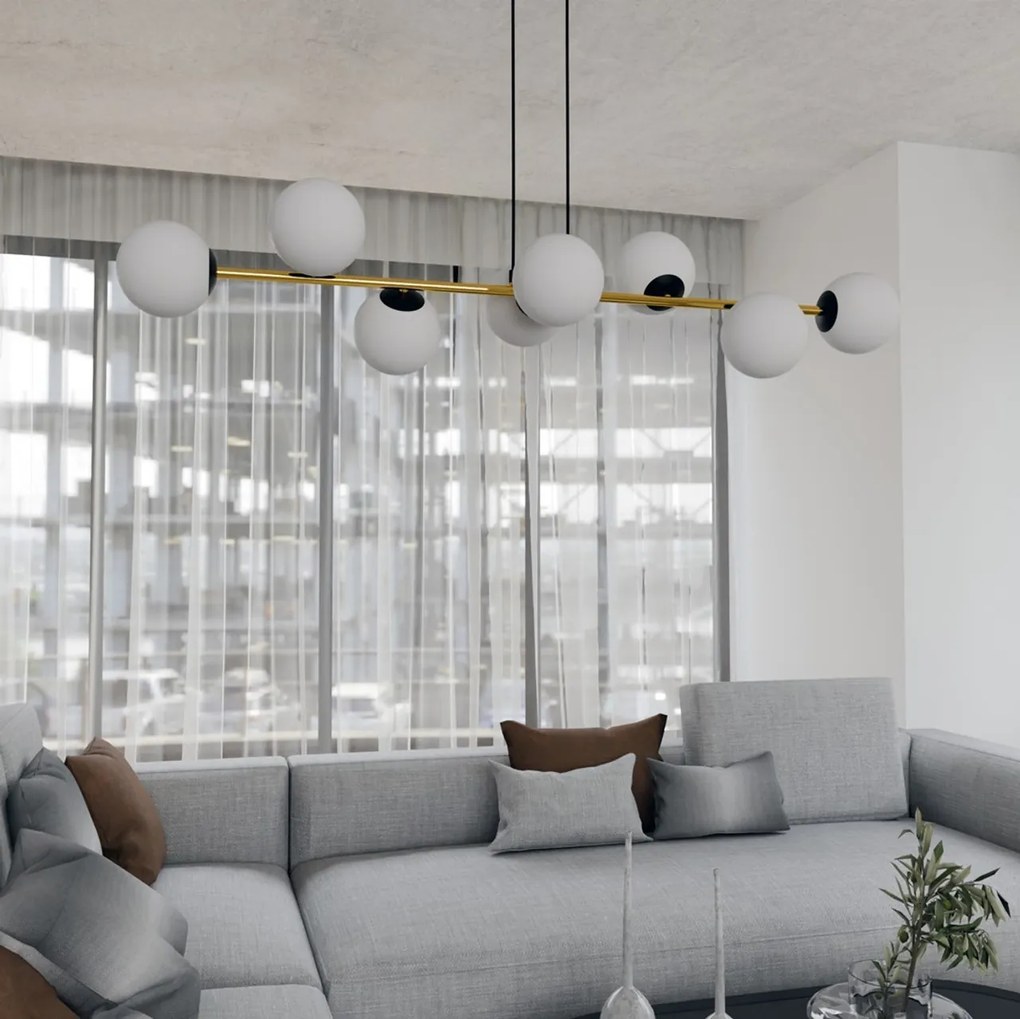 Lampadario a sospensione GRAVITY 8 Nero/Bianco e Oro 8xE14