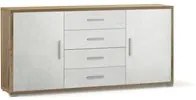 Credenza Mobile 2 ante con 4 cassetti 174x41x84H cm desing moderno in kit colore Noce Stelvio e Ossido bianco