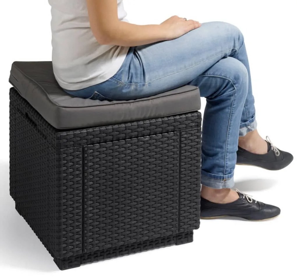 Keter cubo pouf portaoggetti con cuscino grafite