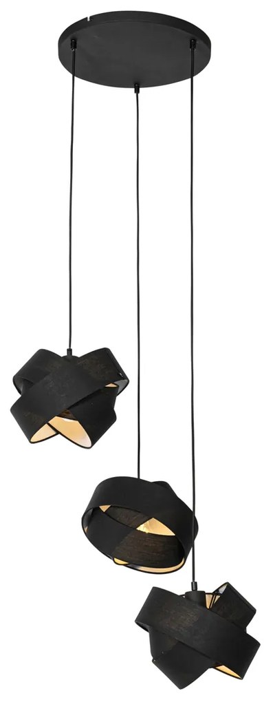 Lampada a sospensione moderna nera 3 luci - Cloth