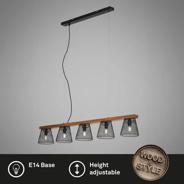 Briloner 4077-055 - Lampadario a sospensione con cavo WOOD & STYLE 5xE14/25W/230V