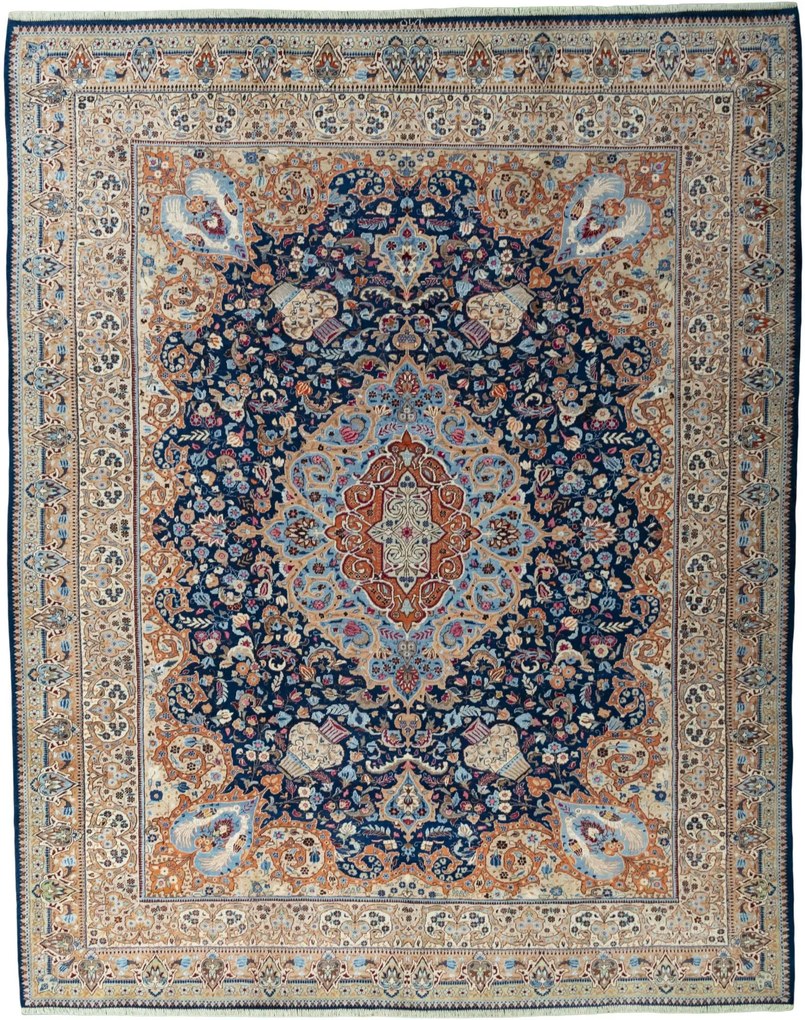 Kashmar Tappeto 300 x 380 Blu (Iran) Annodato A Mano