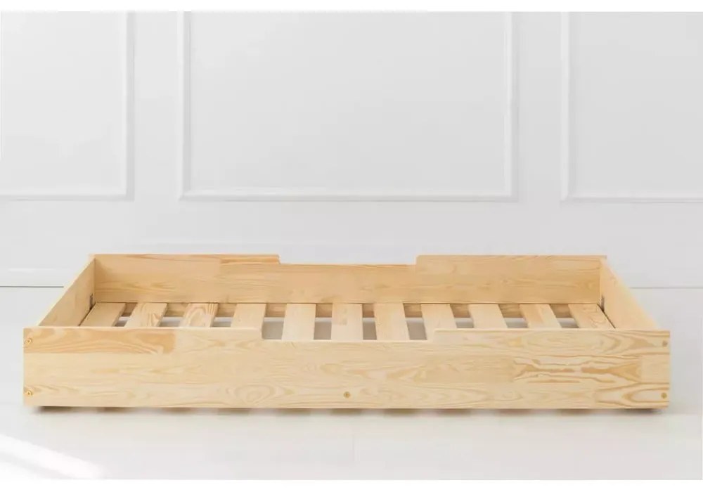 Letto da bambini estraibile di colore naturale in pino massiccio con contenitore con rete inclusa 90x160 cm CPD – Adeko