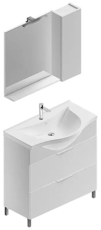 Mobile sottolavabo, lavabo e specchio con illuminazione Jnka bianco lucido L 80 x H 75 x P 46 cm 1 vasca 2 cassetti