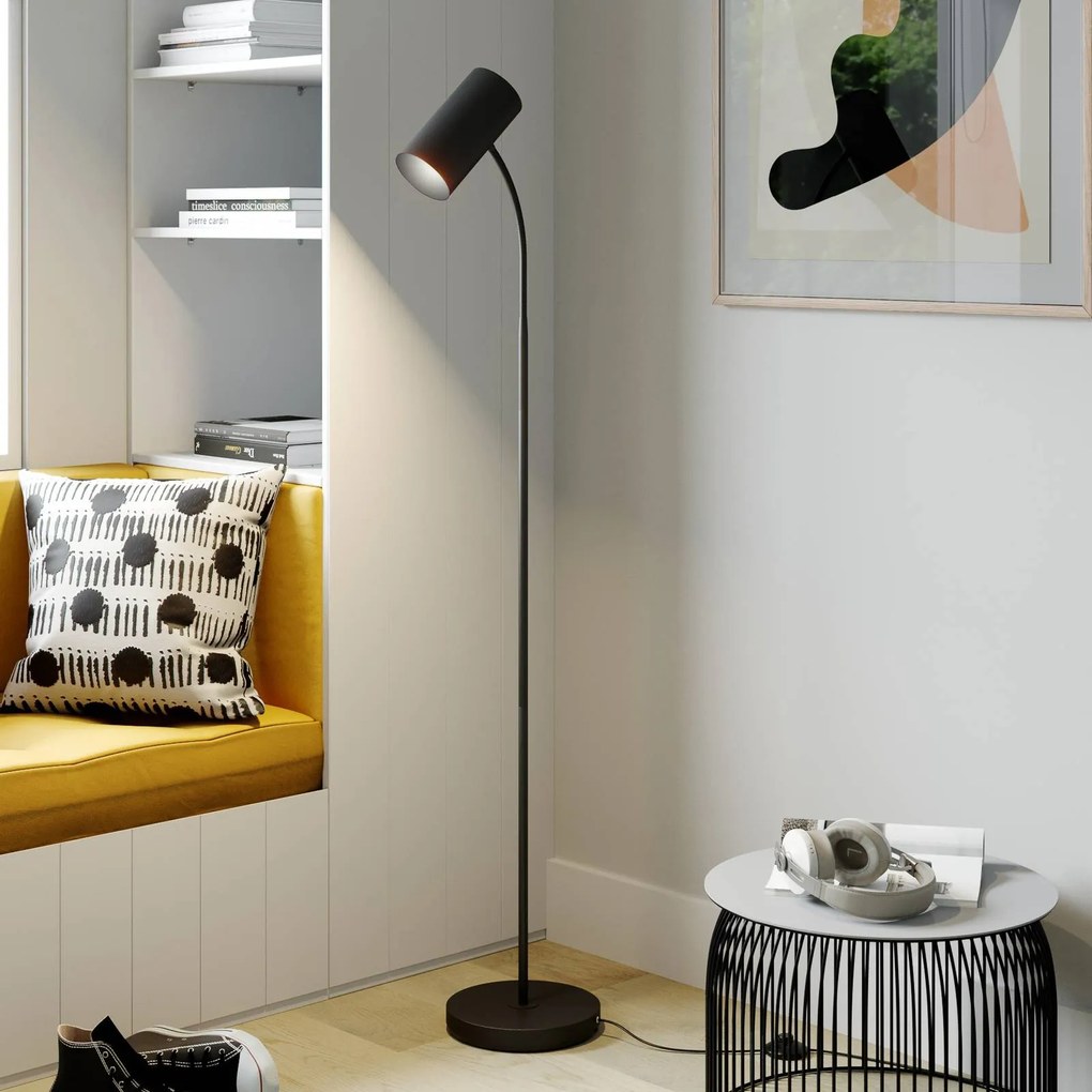 Lindby lampada da terra Karoli, nera, 156 cm, metallo, braccio flessibile