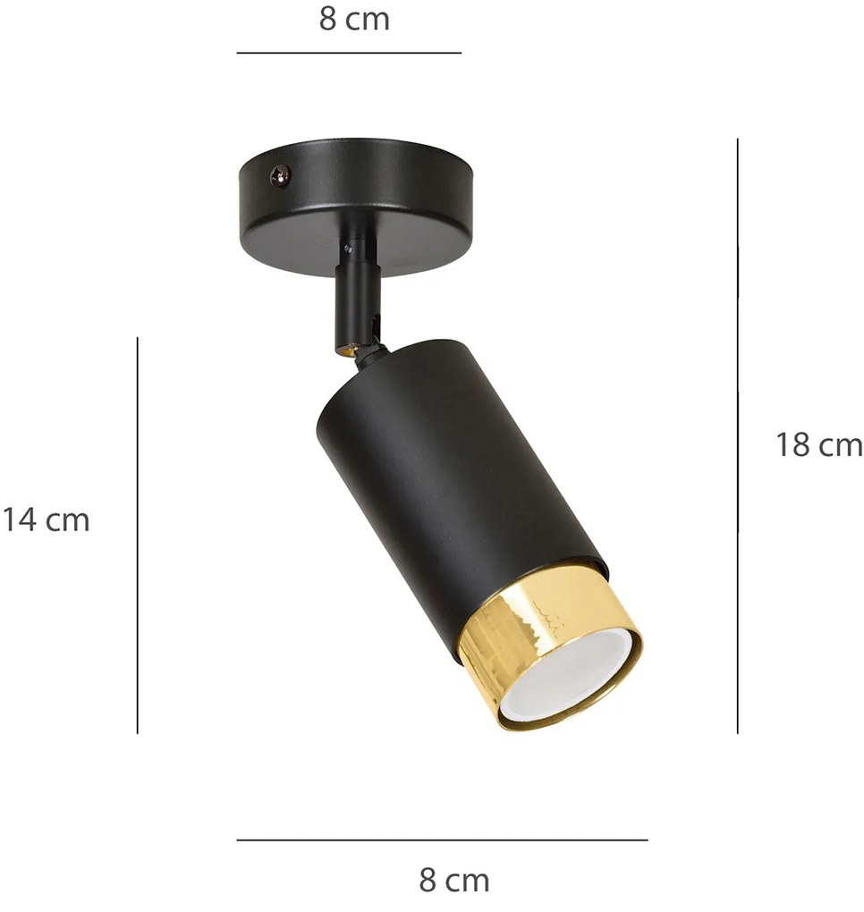 Faretto Orientabile 1 Luce Ragnar A Cilindro In Acciaio Nero E Oro