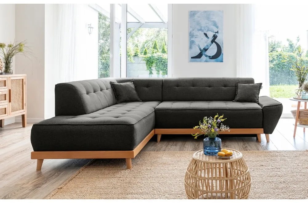 Divano letto angolare grigio scuro L, angolo sinistro Dazzling Daisy - Miuform