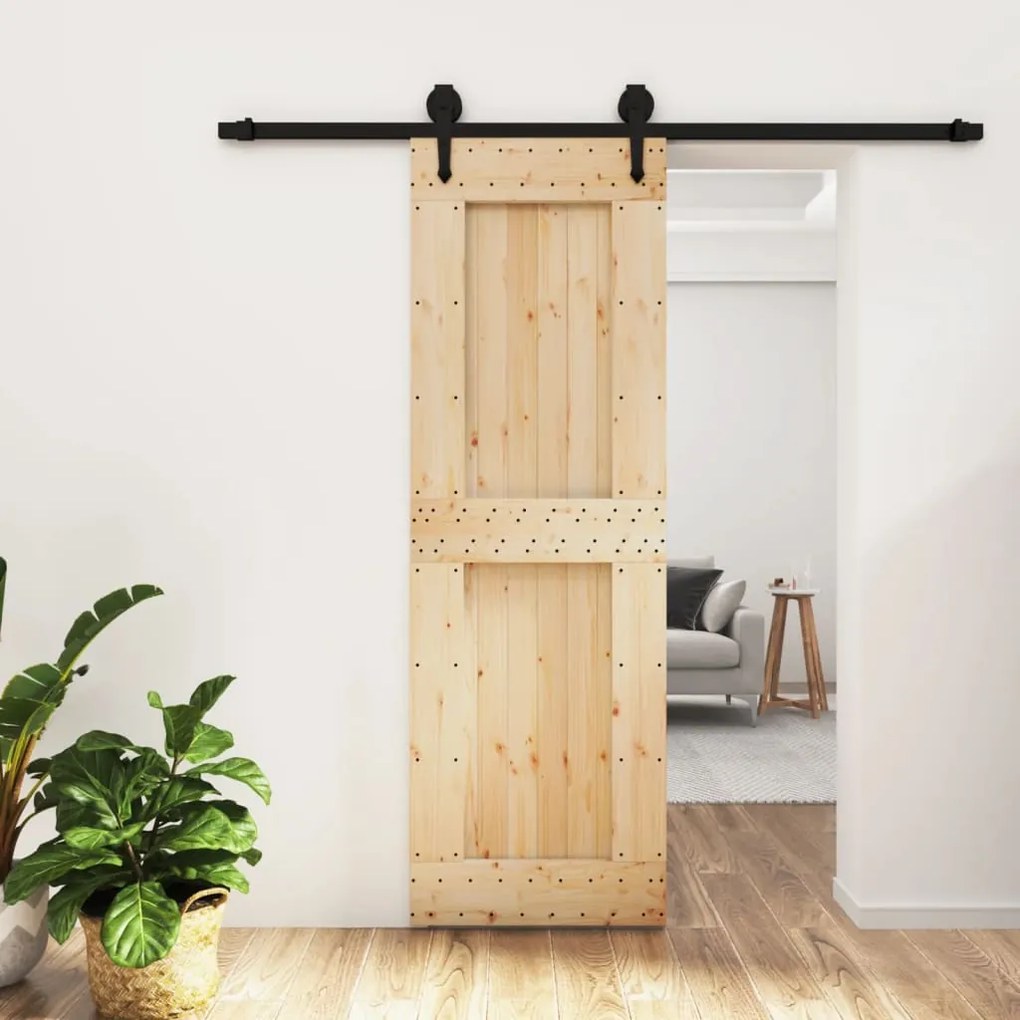 Porta Scorrevole Con Set Hardware 70x210 Cm Legno Massello Pino /