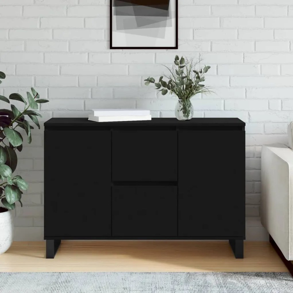 Credenza Nera 104x35x70 Cm İn Legno Multistrato /