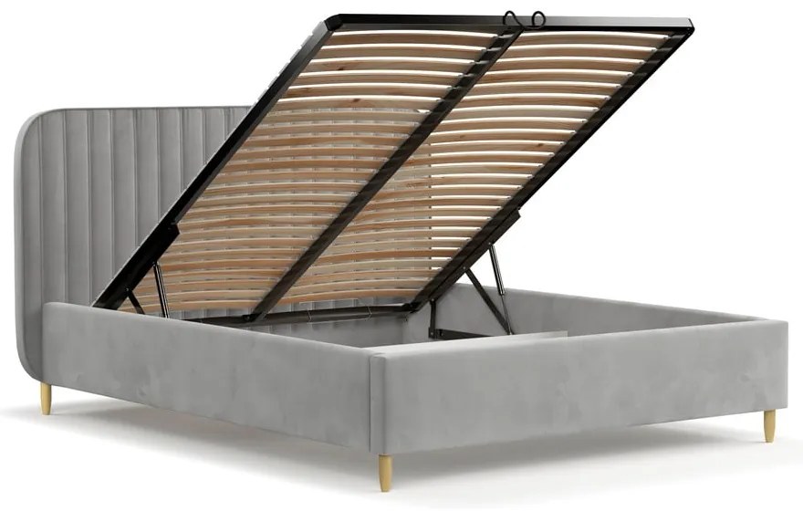 Letto singolo grigio imbottito con spazio contenitivo con rete inclusa 120x200 cm Noto – Maison de Rêve