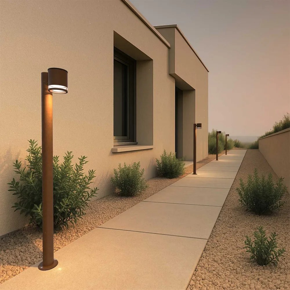 Paletto da Giardino Solare Corten da 100cm, IP54 in Alluminio Colore Bianco Naturale 4.000K