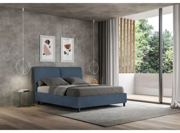 Letto matrimoniale e rete 160x190 in microfibra blu Mados
