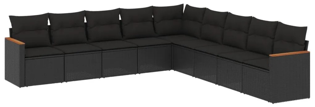 Set divani da giardino 9 pz con cuscini nero in polyrattan