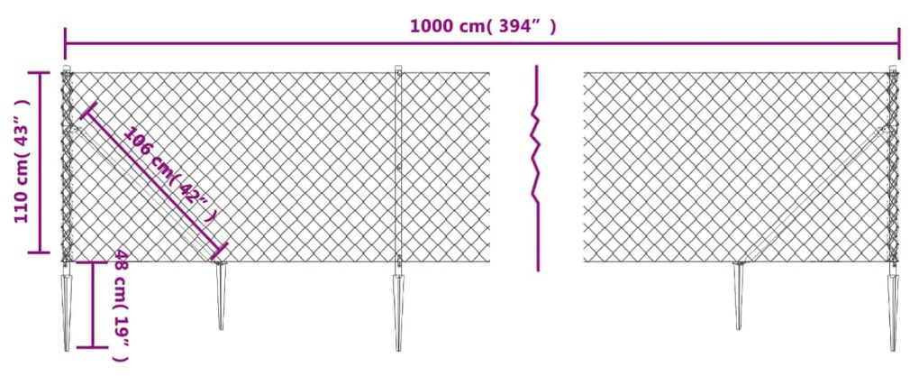 Recinzione a Rete con Picchetti Ancoraggio Antracite 1,1x10 m