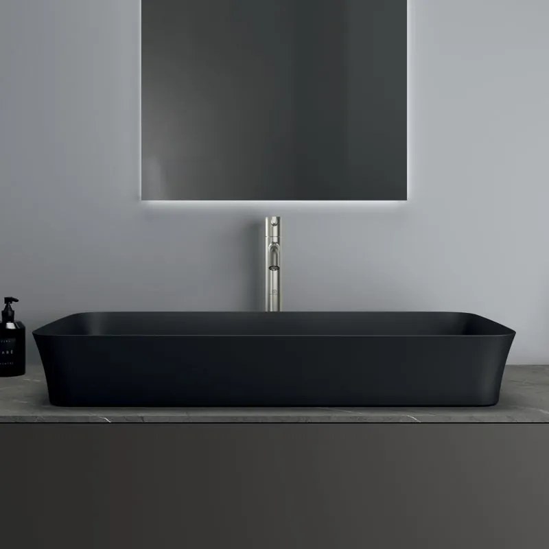 Lavabo da appoggio rettangolare in ceramica L 80 x H 12 x P 40 cm nero