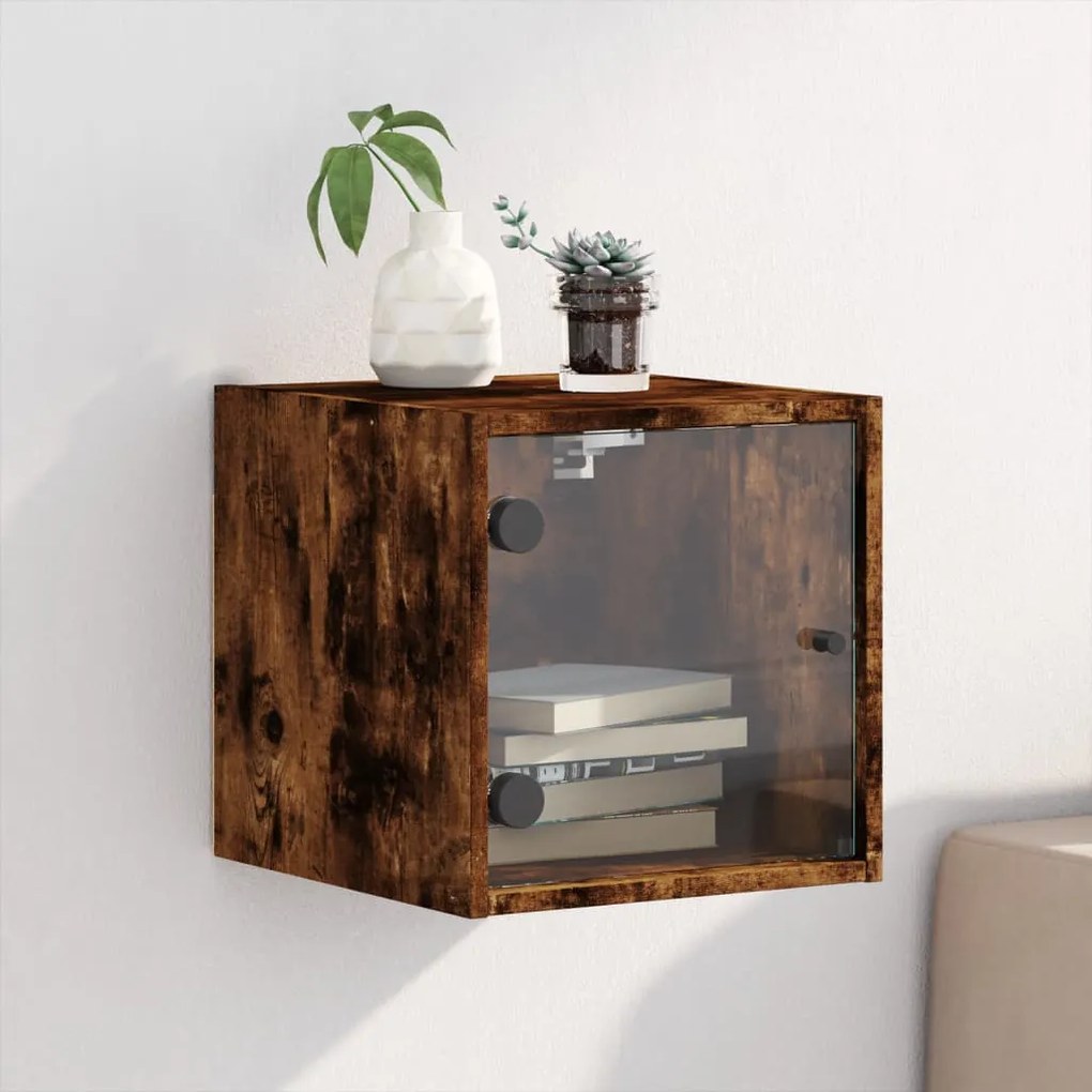 Comodino Con Anta İn Vetro Rovere Fumo 35x37x35 Cm /