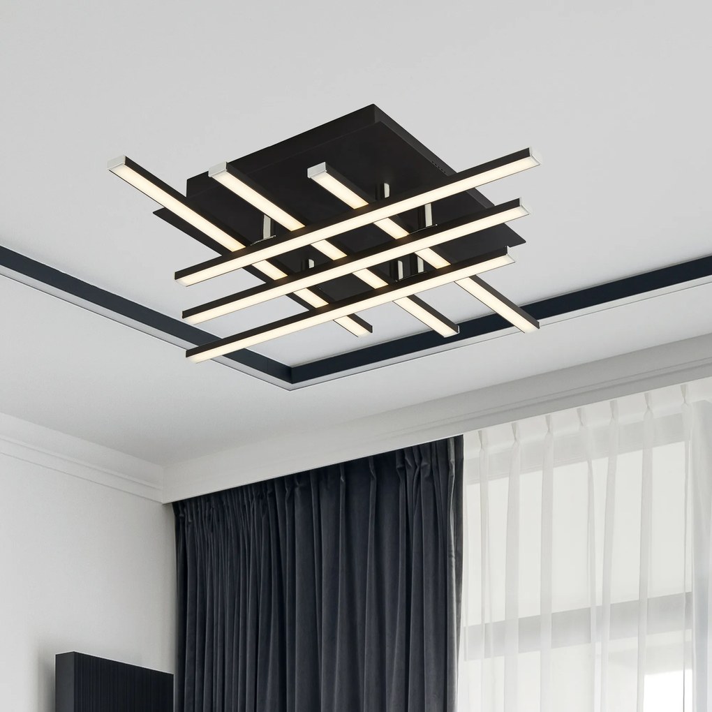 Plafoniera Moderno Matrice Acciaio Nero Policarbonato Bianco Led 23W 3000K