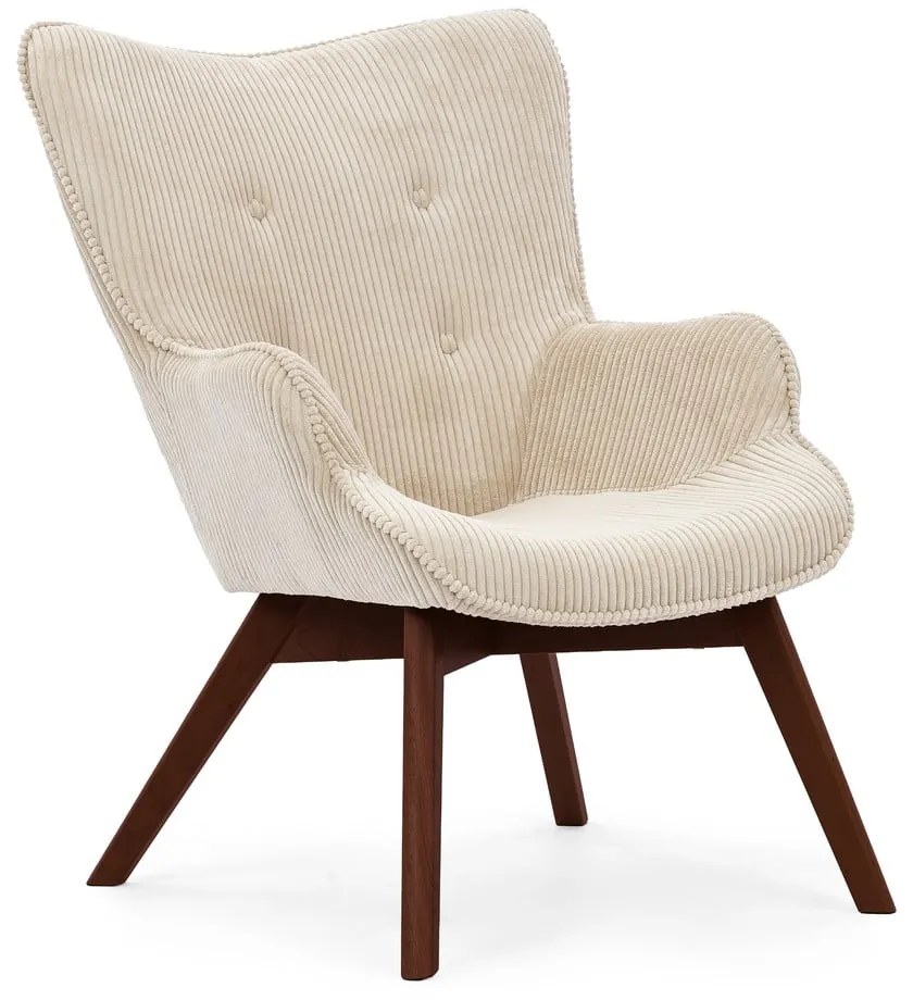 Poltrona beige con rivestimento in velluto a coste Niko – Ropez