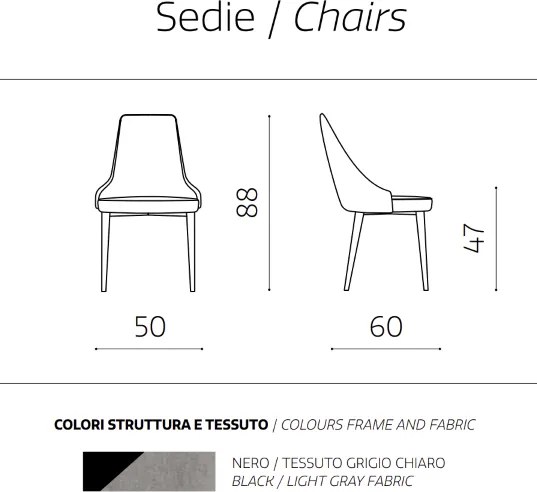 Sedia tessuto Grigio Chiaro - gambe metallo NELLI 2 sedie