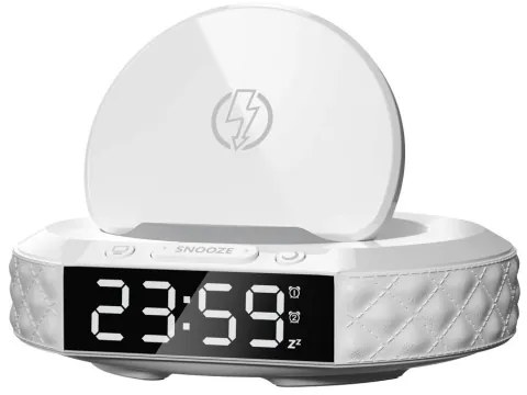 Immax 08983L - Sveglia con display LCD e ricarica wireless Qi 27W/9V bianco