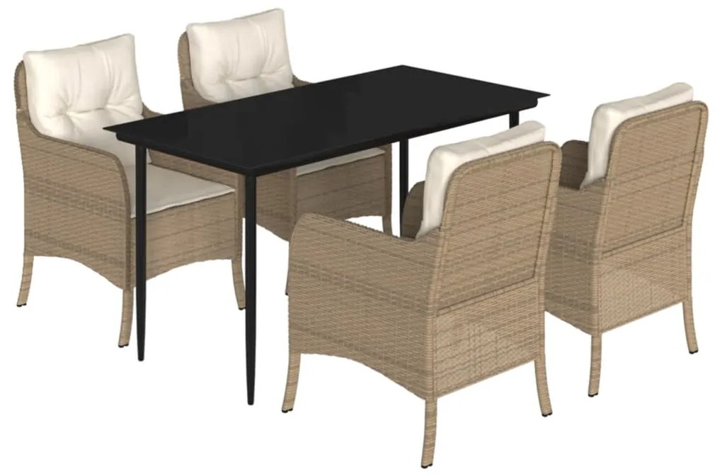 Set da pranzo da giardino 5 pz con cuscini beige in polyrattan