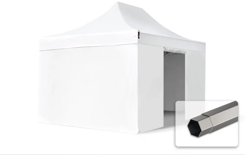 TOOLPORT 3x4,5 m gazebo pieghevole PVC con laterali, PREMIUM acciaio, bianco - (600119)