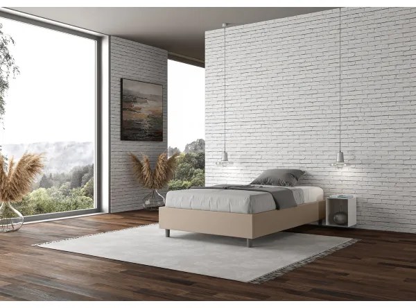 Letto matrimoniale francese senza rete imbottito 140x200 similpelle tortora Azelia