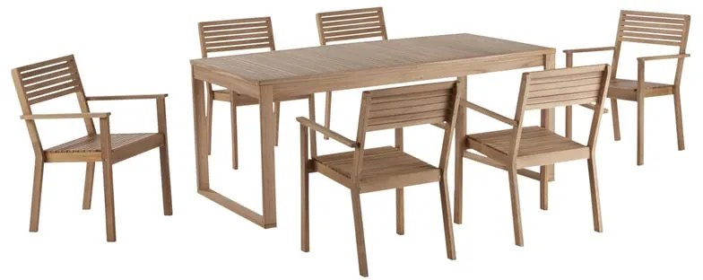 Set tavolo e sedie Solaris NATERIAL in acacia marrone per 6 persone