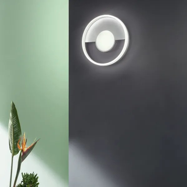 Plafoniera in metallo Argento con diffusore perimetrale D50 cm Led ELISA