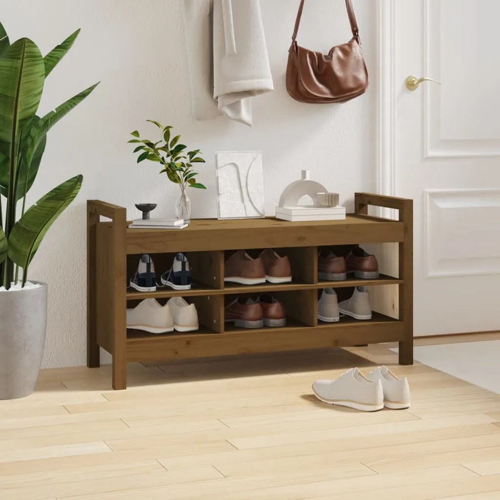 Panca da ingresso miele 110x40x60 cm in legno massello di pino